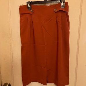 Button Tab Front Slit Pencil Skirt